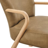 26 Inch Mid-Century Modern Faux Leather Accent Armchair with Sculptural Wood Frame