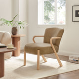 26 Inch Mid-Century Modern Faux Leather Accent Armchair with Sculptural Wood Frame