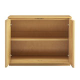 39 Inch Japandi Accent Cabinet with Woven Geometric Doors and Ash Wood Veneer in Light Oak