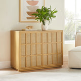 39 Inch Japandi Accent Cabinet with Woven Geometric Doors and Ash Wood Veneer in Light Oak