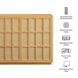 39 Inch Japandi Accent Cabinet with Woven Geometric Doors and Ash Wood Veneer in Light Oak