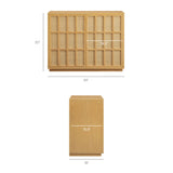 39 Inch Japandi Accent Cabinet with Woven Geometric Doors and Ash Wood Veneer in Light Oak