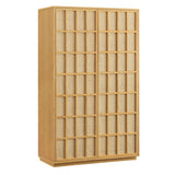 64 Inch Tall Japandi Storage Cabinet with Woven Geometric Doors in Light Oak