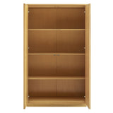 64 Inch Tall Japandi Storage Cabinet with Woven Geometric Doors in Light Oak