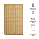 64 Inch Tall Japandi Storage Cabinet with Woven Geometric Doors in Light Oak