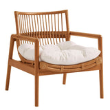 27 Inch Wood and Natural Rattan Lounge Chair with Mahogany Frame