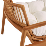 27 Inch Wood and Natural Rattan Lounge Chair with Mahogany Frame