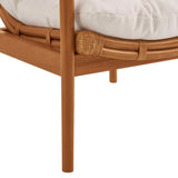 27 Inch Wood and Natural Rattan Lounge Chair with Mahogany Frame