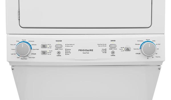 Frigidaire Electric Long Vent Stacked Laundry Center - 3.9 Cu. Ft. Washer & 5.5 Cu. Ft. Dryer