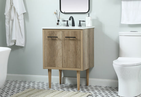 24 Inch Natural Oak Single Sink Vanity with Marble Top