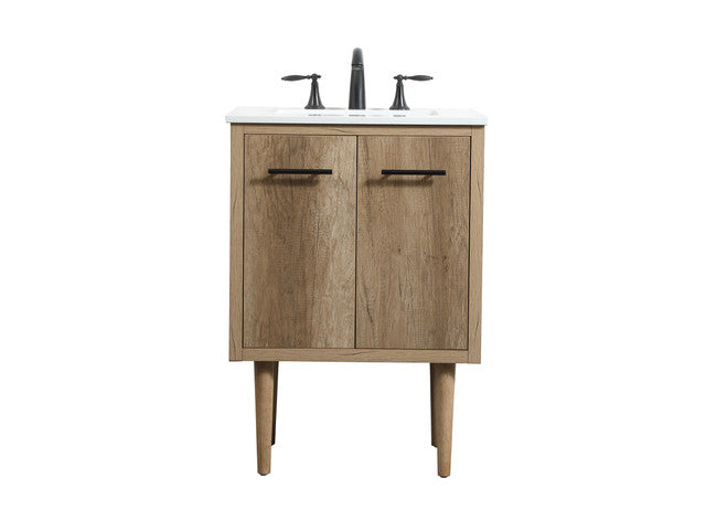 24 Inch Natural Oak Single Sink Vanity with Marble Top