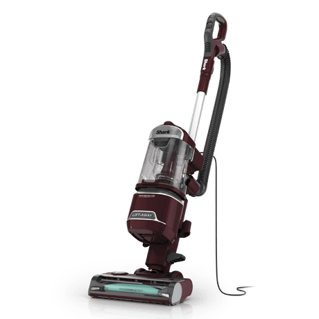 Shark LA492 Burgundy upright vacuum, angled view
