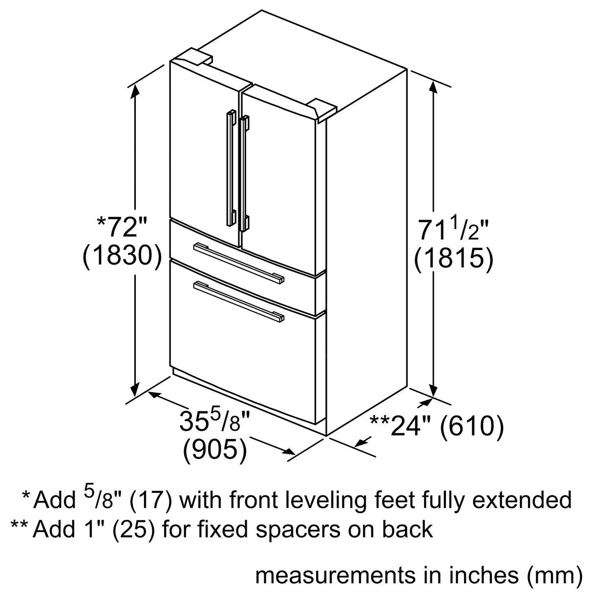BOSCH 800 Series French Door Bottom Mount Refrigerator 36''
