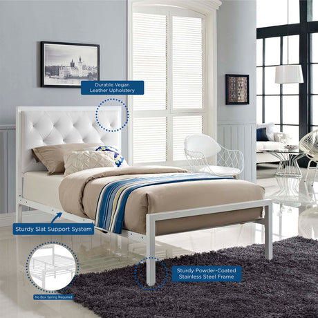 Tufted Button Vinyl Upholstered Steel Platform Bed