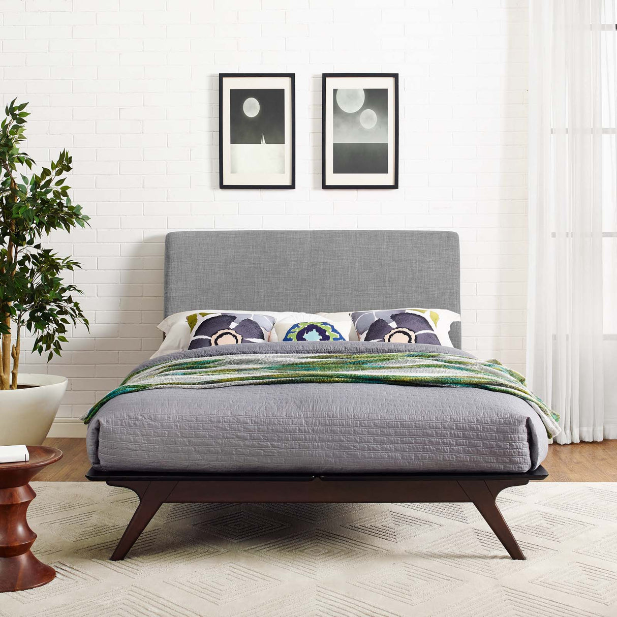 Mid-Century Modern Upholstered Platform Bed