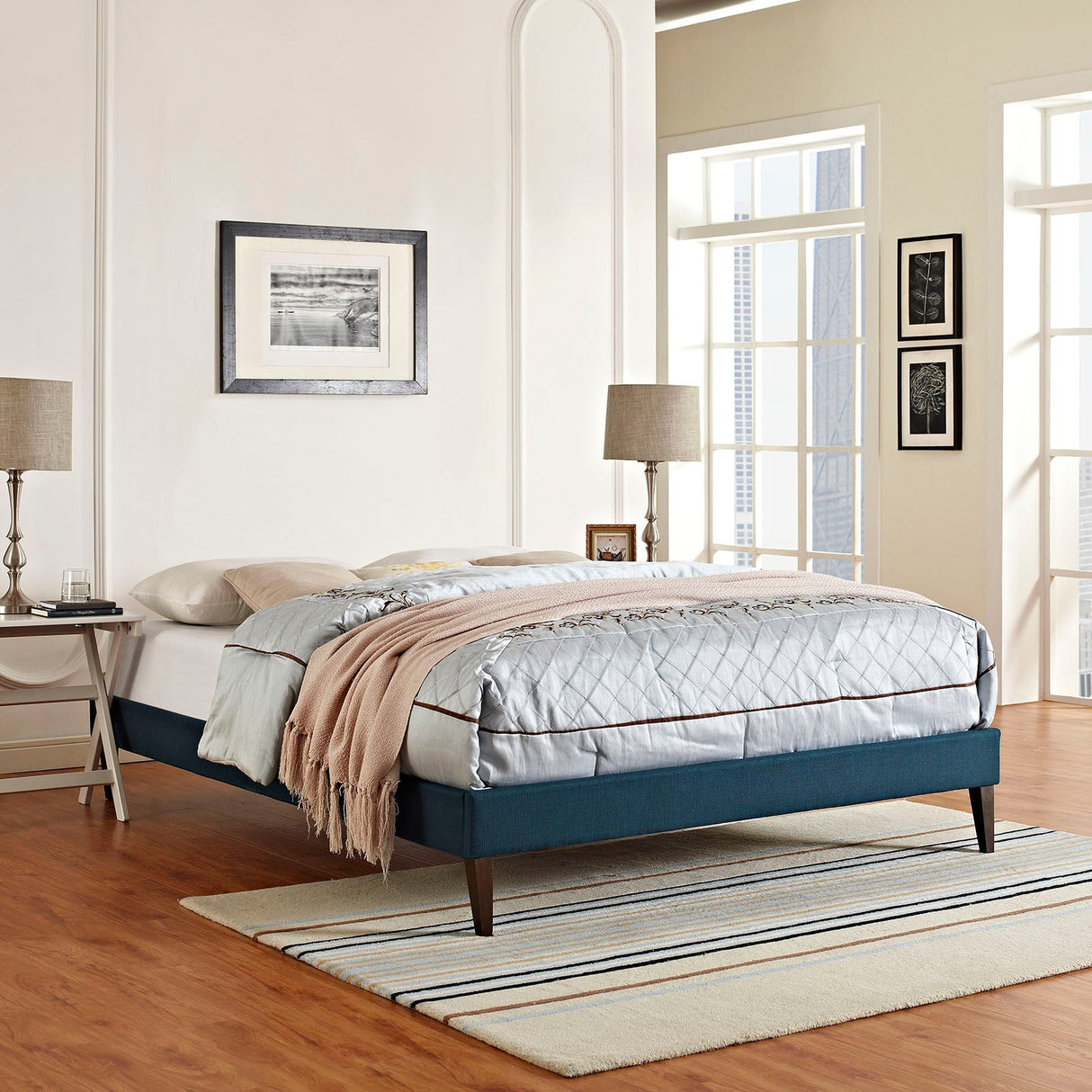 Upholstered Fabric Platform Bed with Squared Tapered Legs