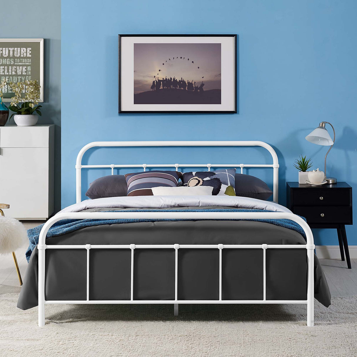 Rustic Metal 4-Poster Style Platform Bed