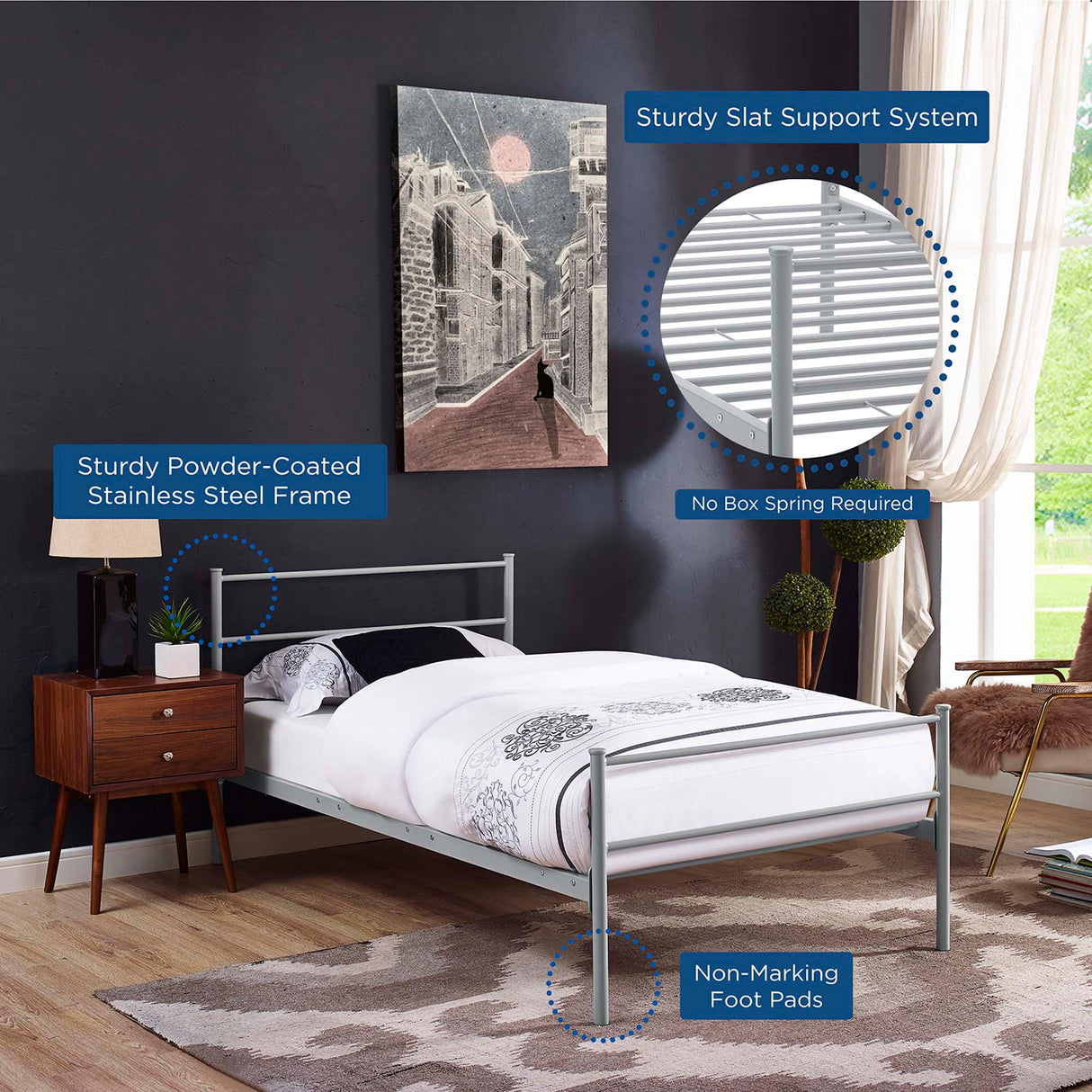 Rustic Metal Platform Bed with Integrated Headboard and Footboard