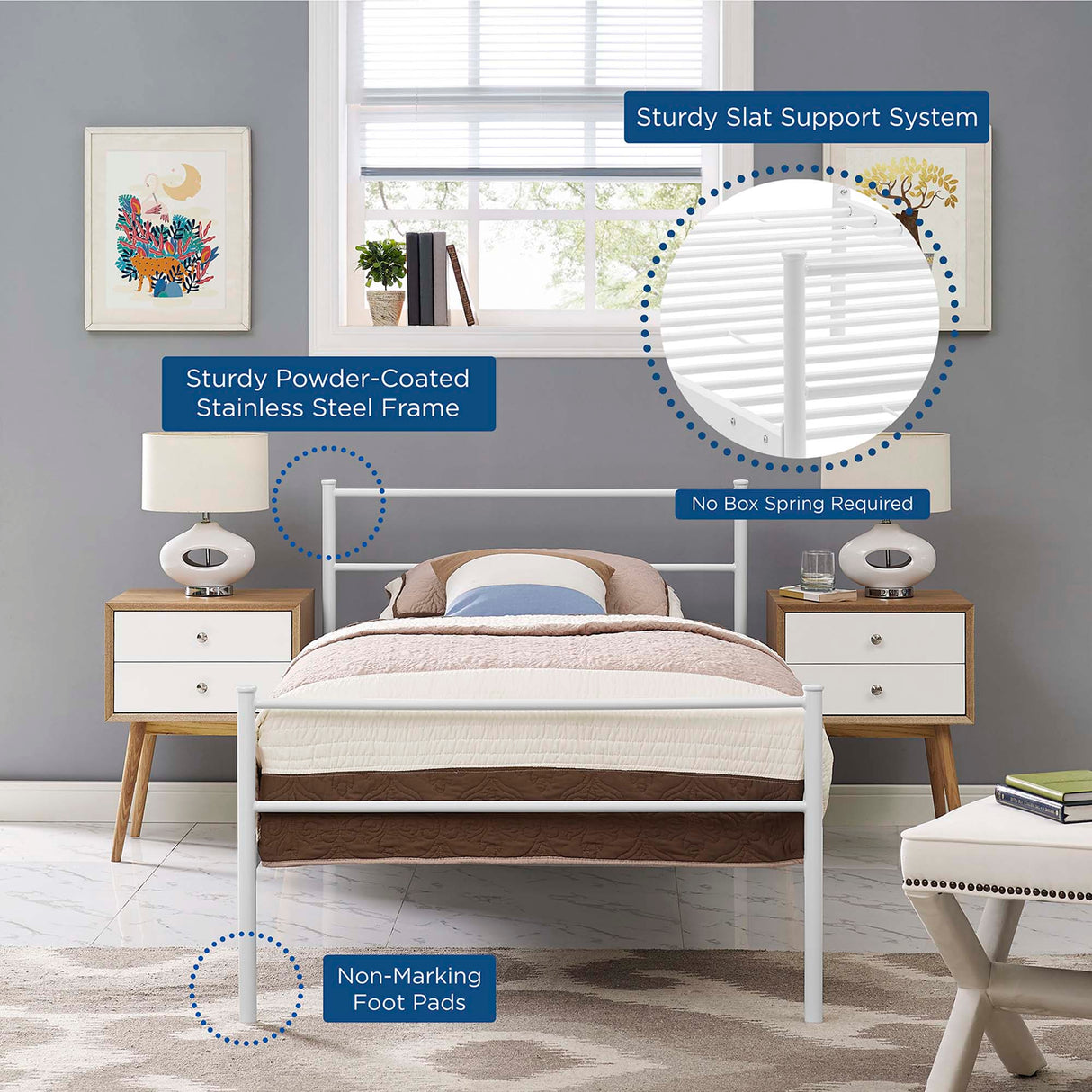 Rustic Metal Platform Bed with Integrated Headboard and Footboard