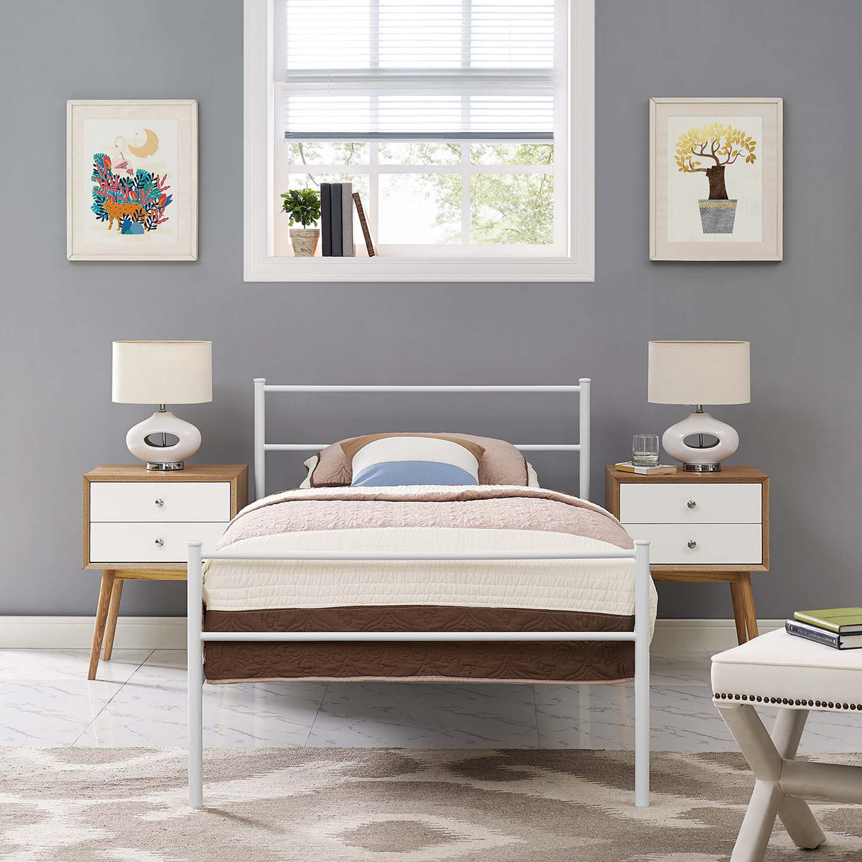 Rustic Metal Platform Bed with Integrated Headboard and Footboard