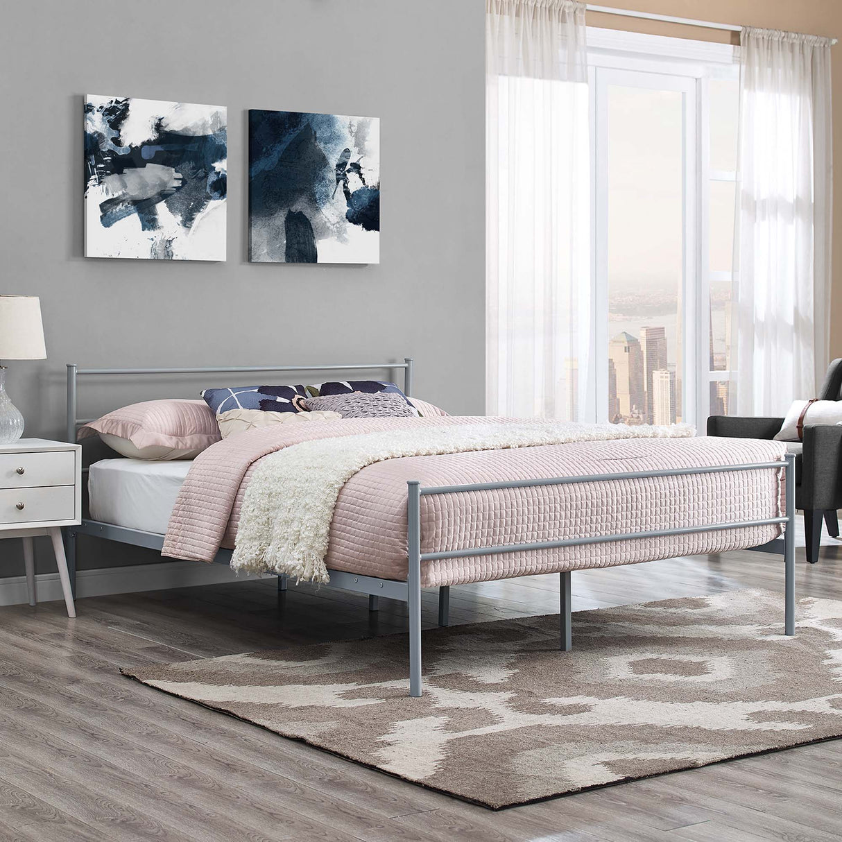 Rustic Metal Platform Bed with Integrated Headboard and Footboard