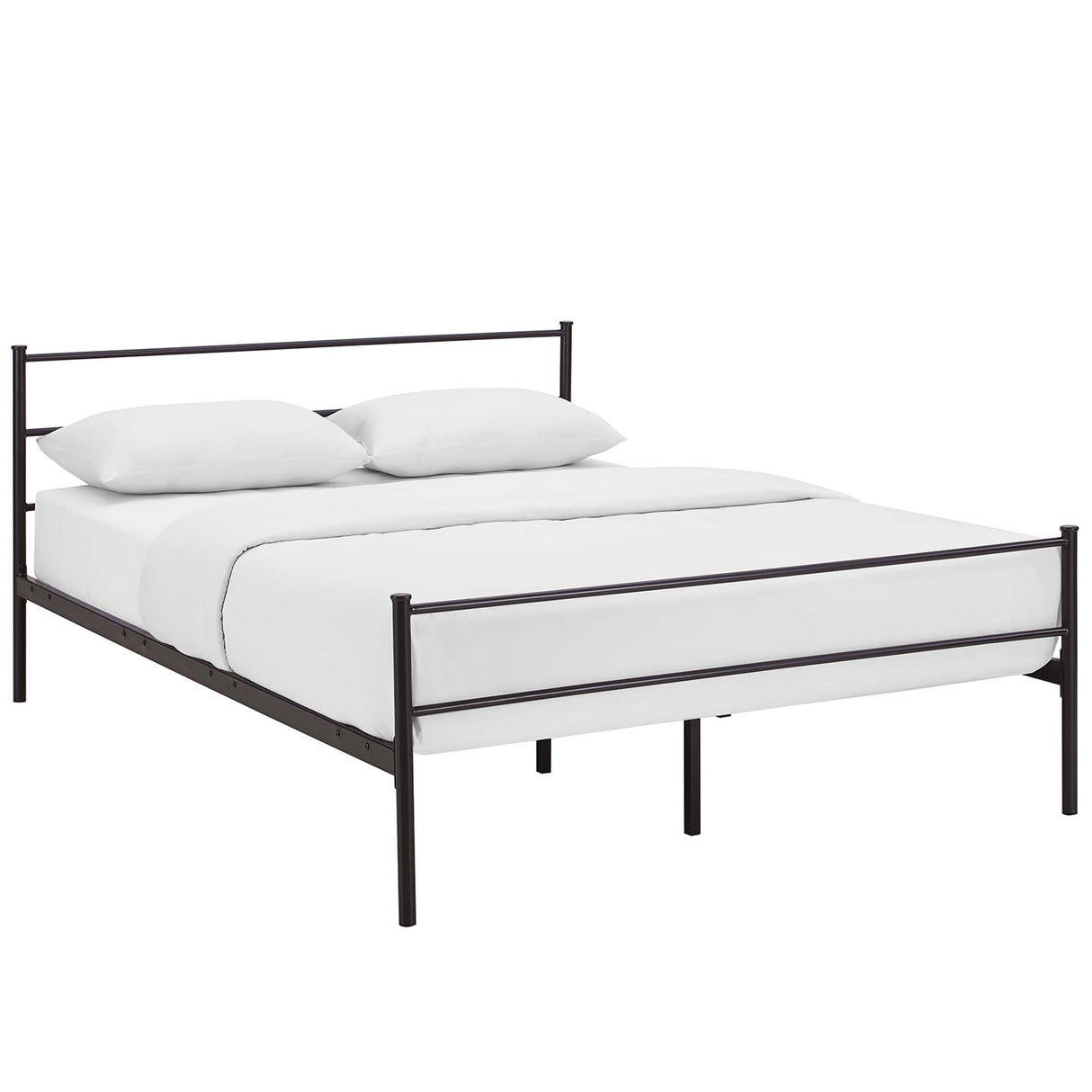 Rustic Metal Platform Bed with Integrated Headboard and Footboard