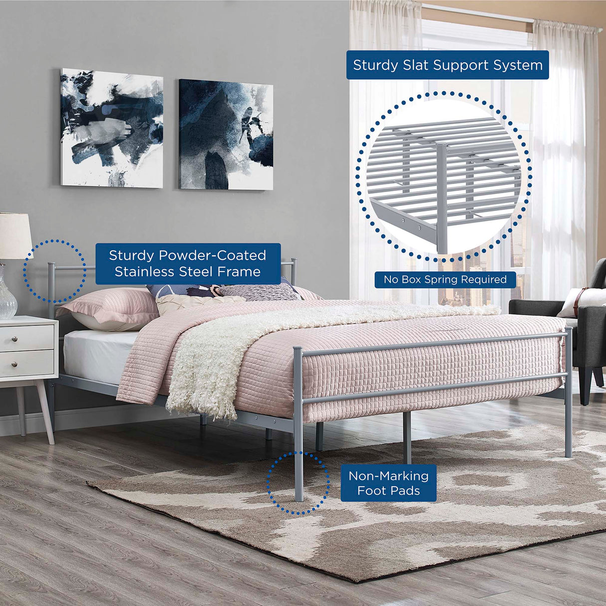 Rustic Metal Platform Bed with Integrated Headboard and Footboard