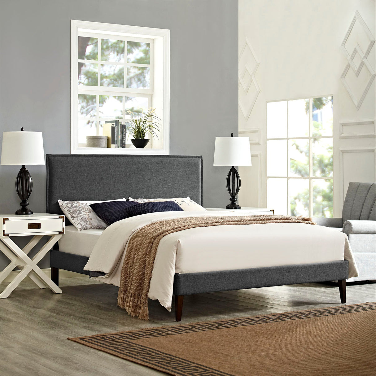 Upholstered Fabric Platform Bed with Squared Tapered Legs