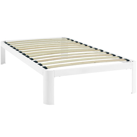 Modern Powder Coated Steel Twin Platform Bed Frame in White