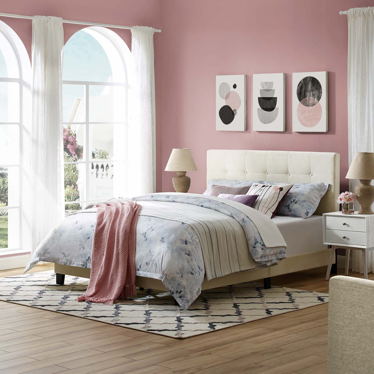 Tufted Button Performance Velvet Platform Bed
