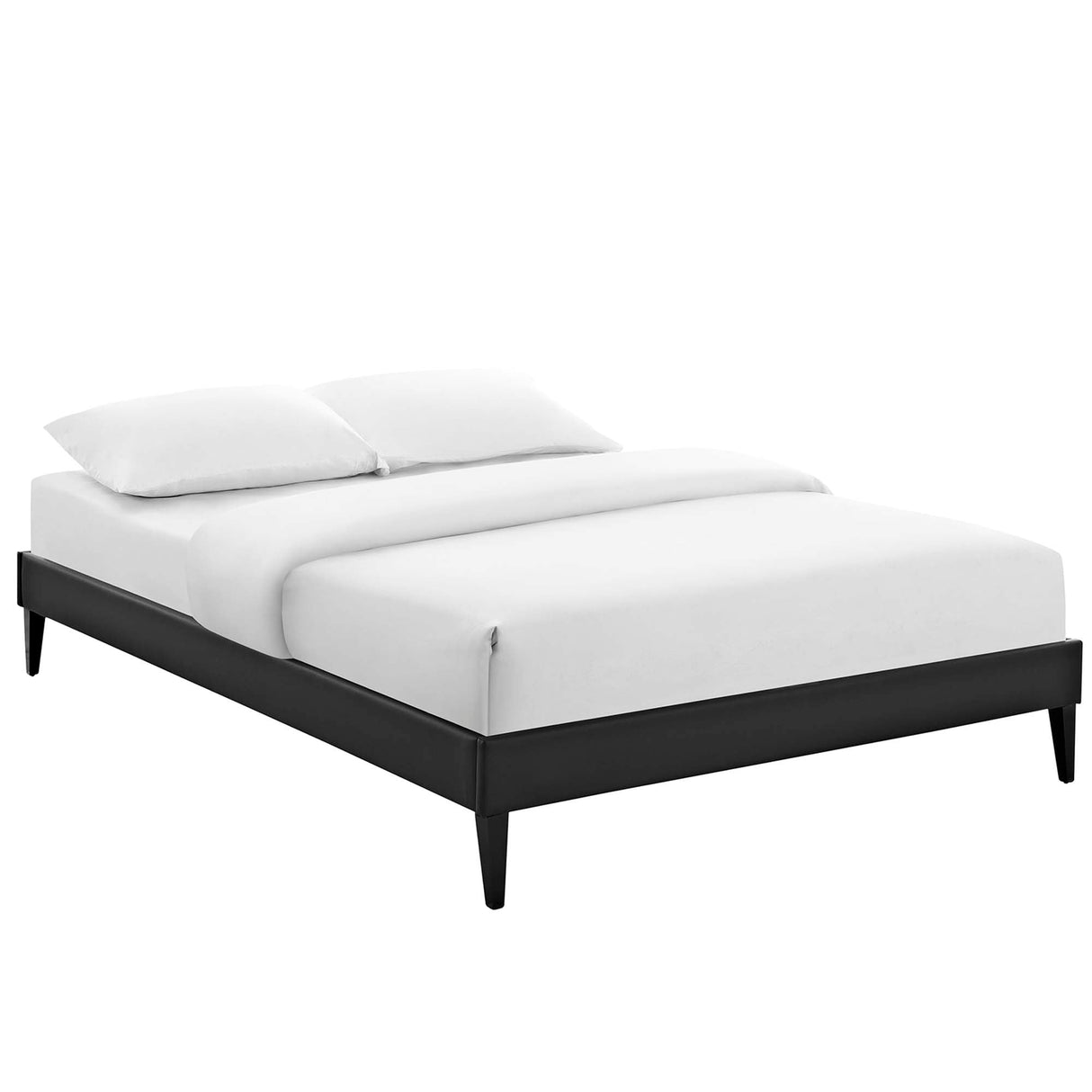 Upholstered Vinyl Platform Bed with Squared Tapered Legs