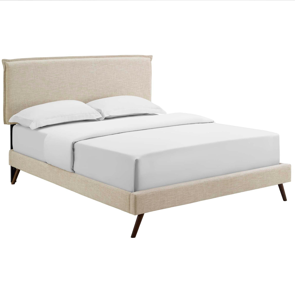 Upholstered Fabric Platform Bed with Round Splayed Legs