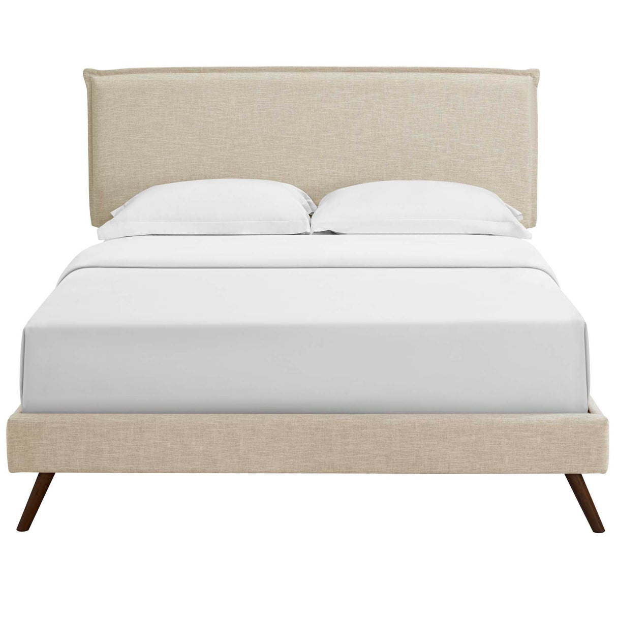 Upholstered Fabric Platform Bed with Round Splayed Legs