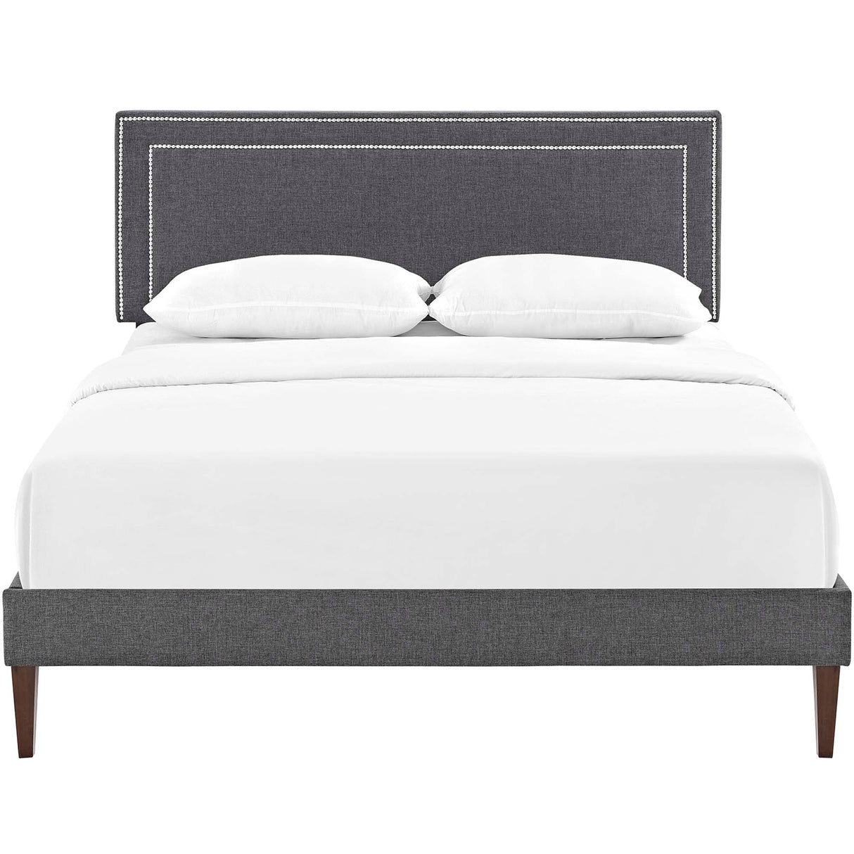 Upholstered Fabric Full Platform Bed with Squared Tapered Legs in Gray