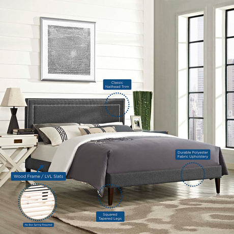 Upholstered Fabric Full Platform Bed with Squared Tapered Legs in Gray