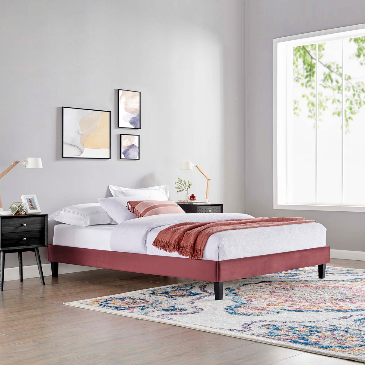 Performance Velvet Upholstered Platform Bed Frame