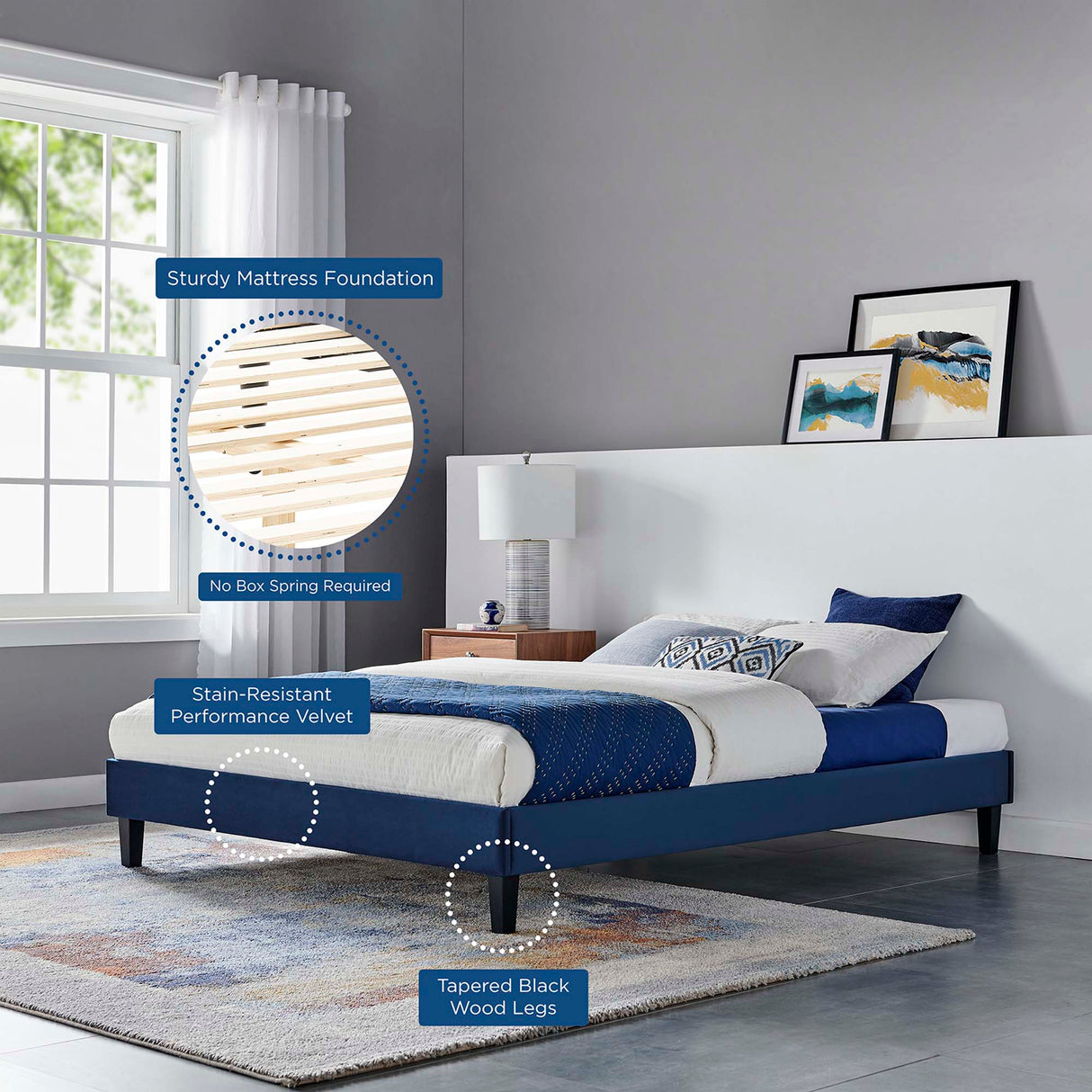 Performance Velvet Upholstered Platform Bed Frame