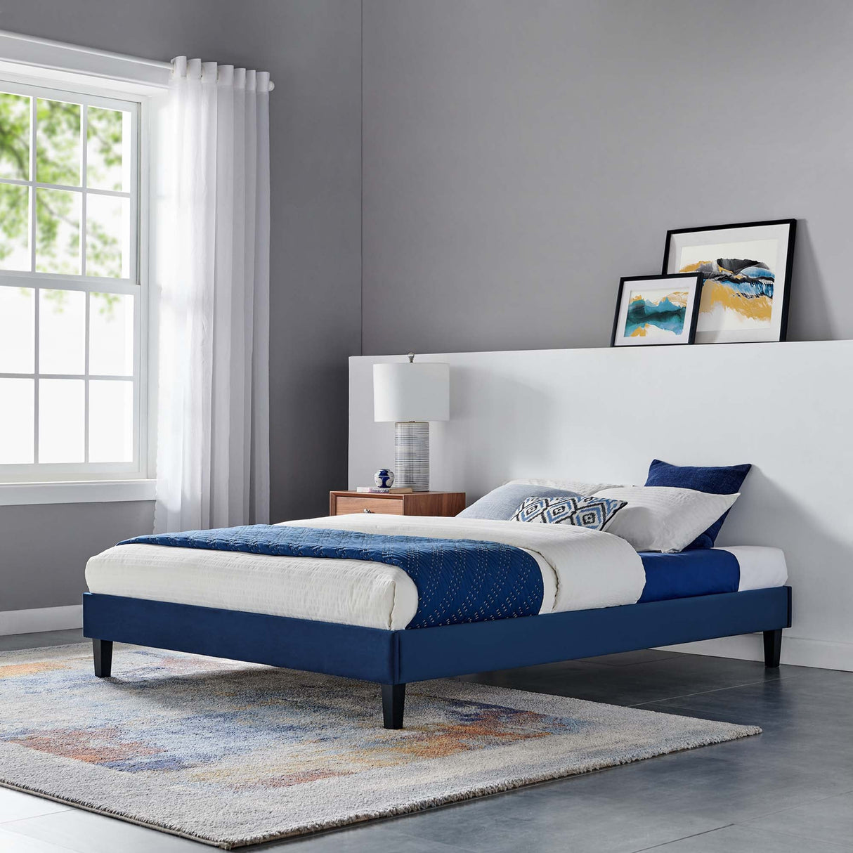 Performance Velvet Upholstered Platform Bed Frame