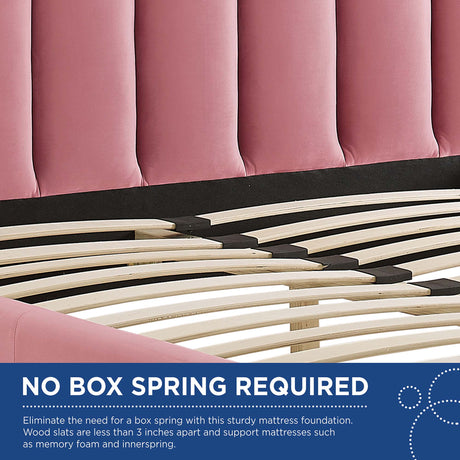 Performance Velvet Arched Channel Tufted Queen Platform Bed in Dusty Rose