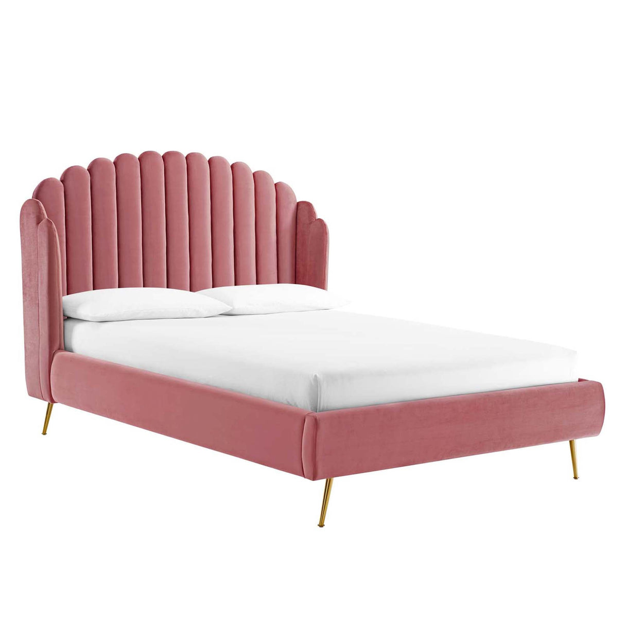 Wingback Channel Tufted Performance Velvet Queen Platform Bed
