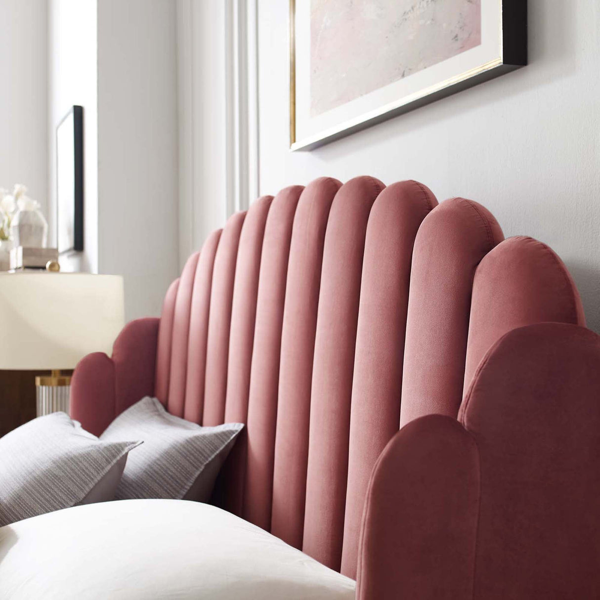 Wingback Channel Tufted Performance Velvet Queen Platform Bed