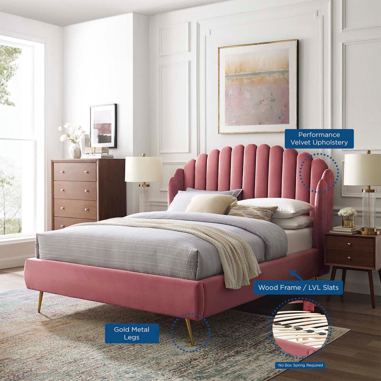 Wingback Channel Tufted Performance Velvet Queen Platform Bed