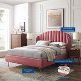 Wingback Channel Tufted Performance Velvet Queen Platform Bed