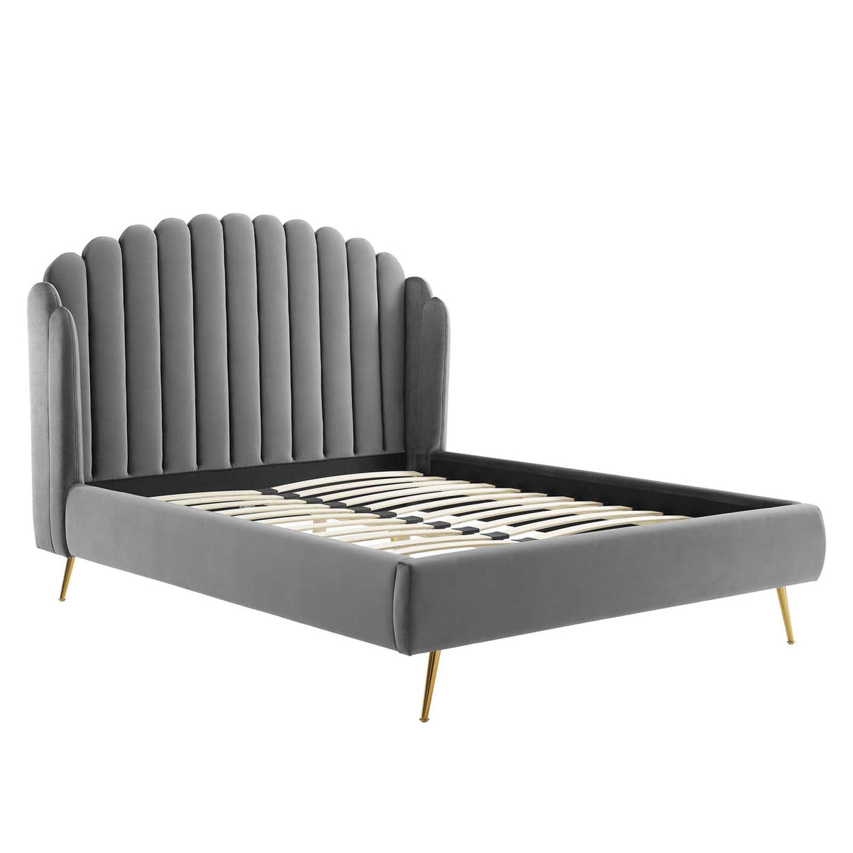 Wingback Channel Tufted Performance Velvet Queen Platform Bed