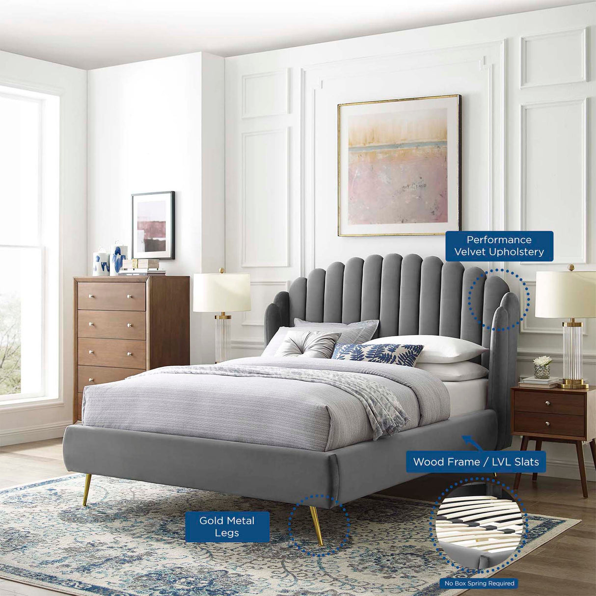 Wingback Channel Tufted Performance Velvet Queen Platform Bed