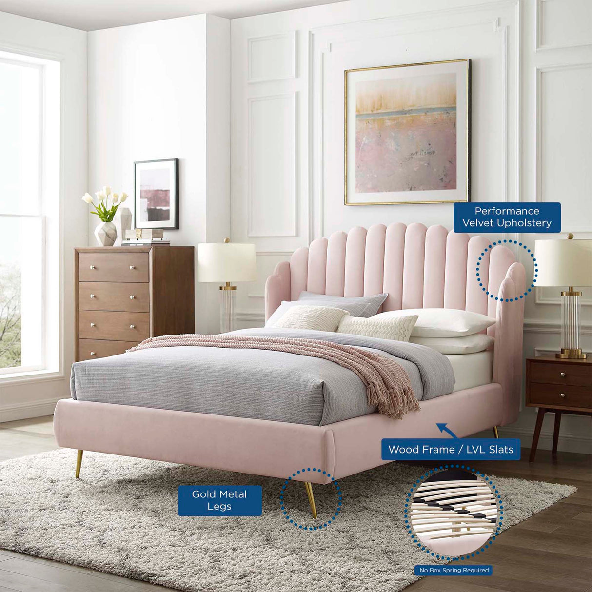 Wingback Channel Tufted Performance Velvet Queen Platform Bed