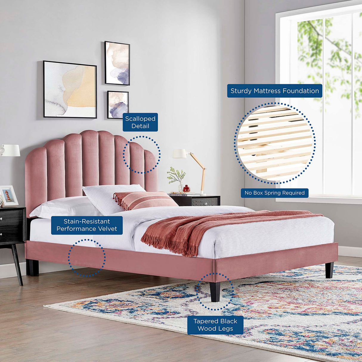 Channel Tufted Scalloped Performance Velvet Platform Bed