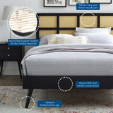 Woven Cane Rattan and Wood Platform Bed with Splayed Legs