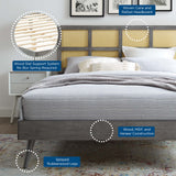 Woven Cane Rattan and Wood Platform Bed with Splayed Legs