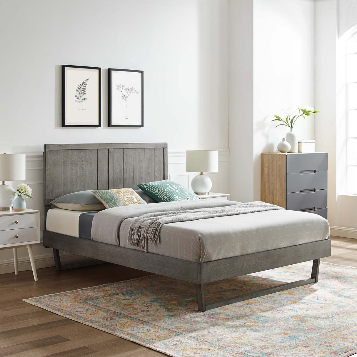 Wood Platform Bed with Angular Frame